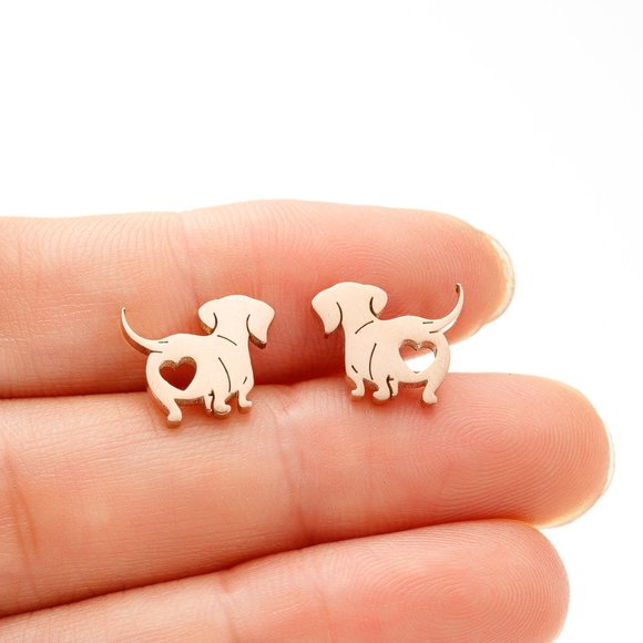 Minimalist Puppy Dog Lover Stainless Steel 18K Gold Plated Ear Studs - Picture 6 of 6